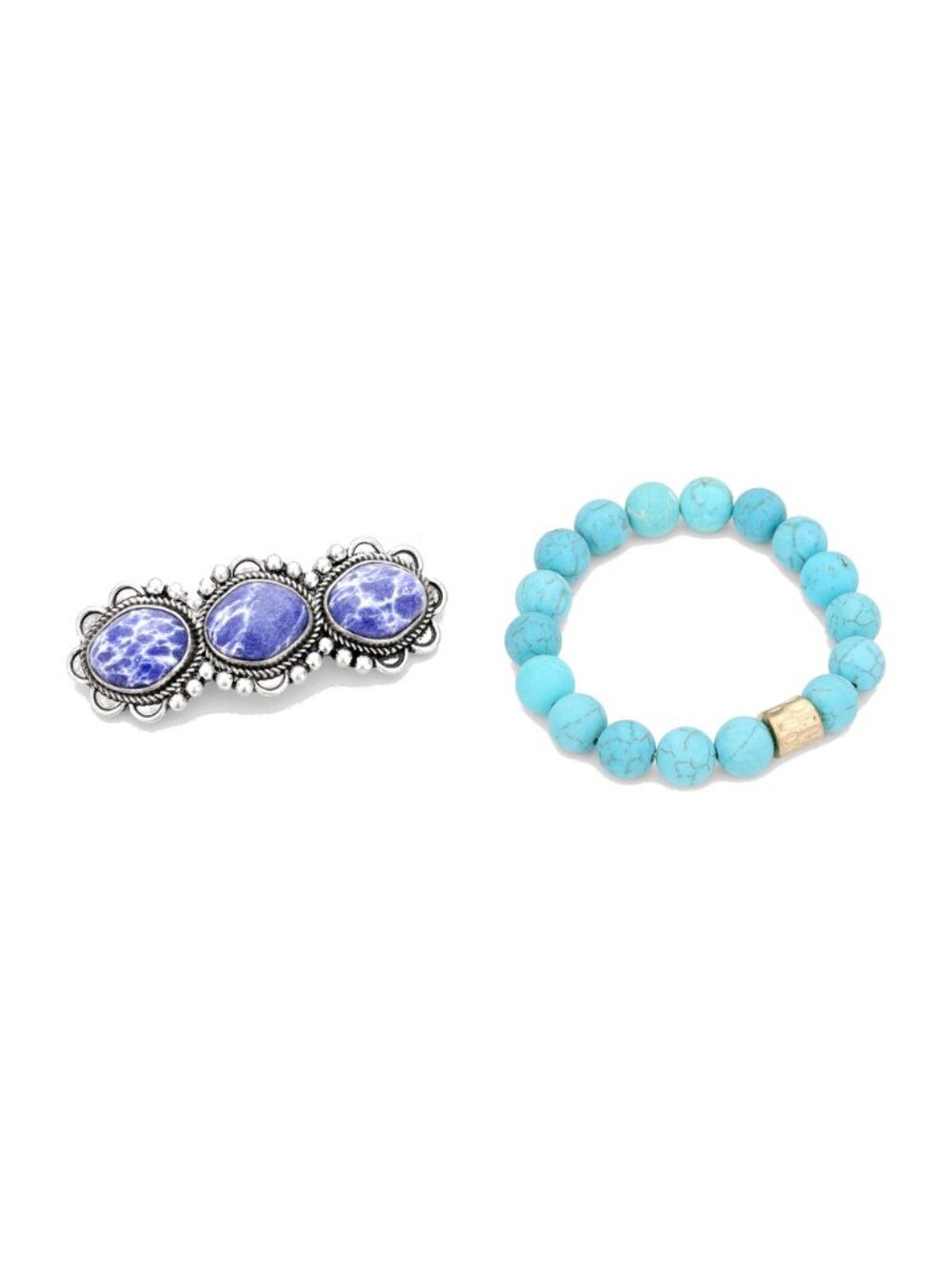 Lapis Blue Southwest Barrette + Turquoise Howlite Bracelet Gift Set - Boho